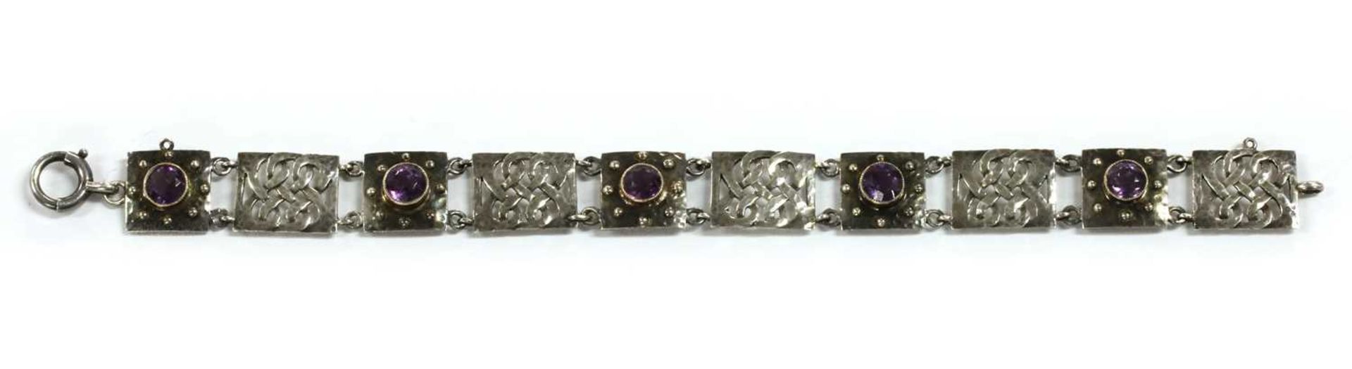 An Arts & Crafts silver amethyst set bracelet by Murrle Bennett & Co., c.1910, - Image 2 of 5