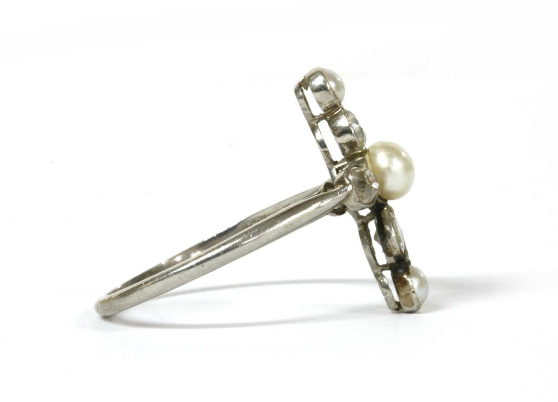 A platinum pearl and diamond ring, - Image 2 of 3