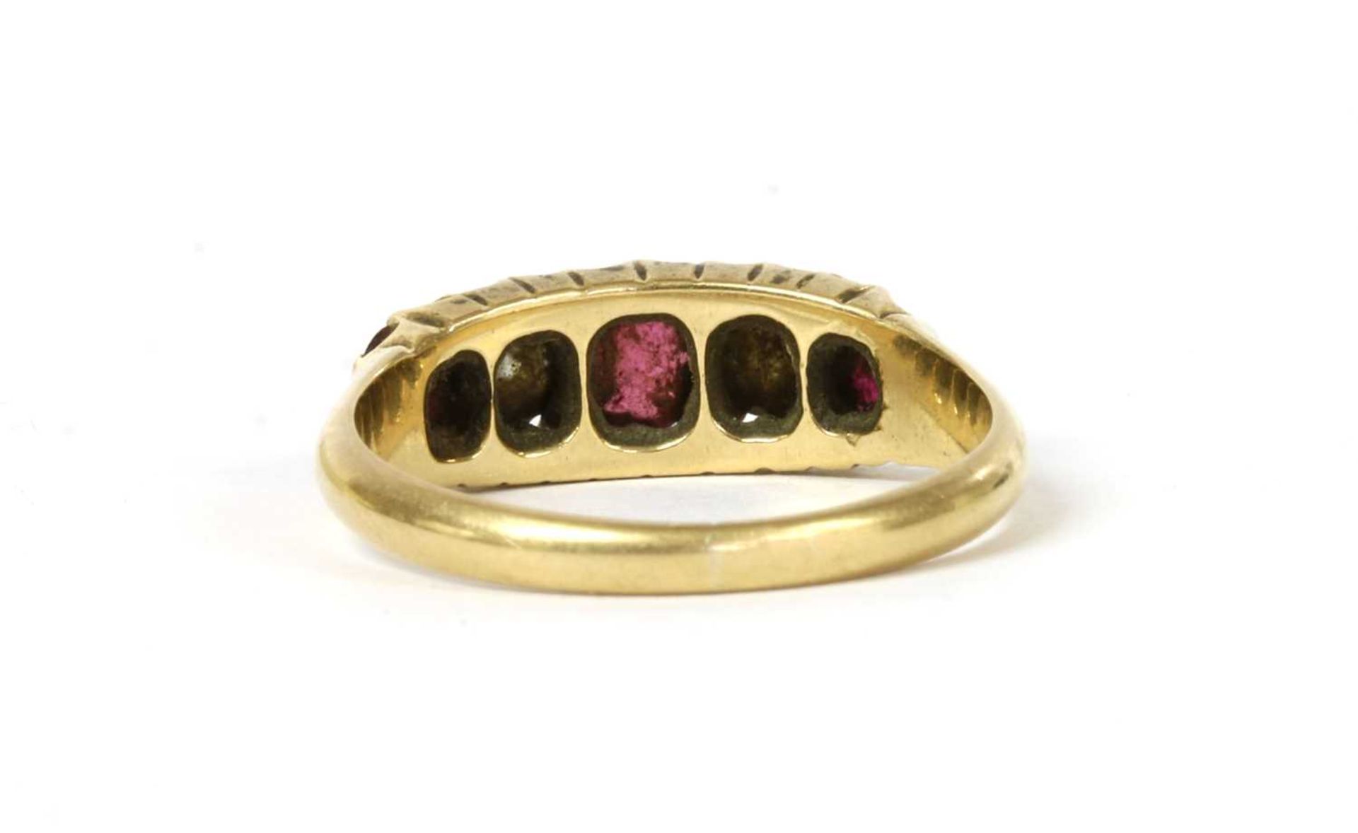 A Victorian 18ct gold ruby and diamond five stone ring, - Image 3 of 3