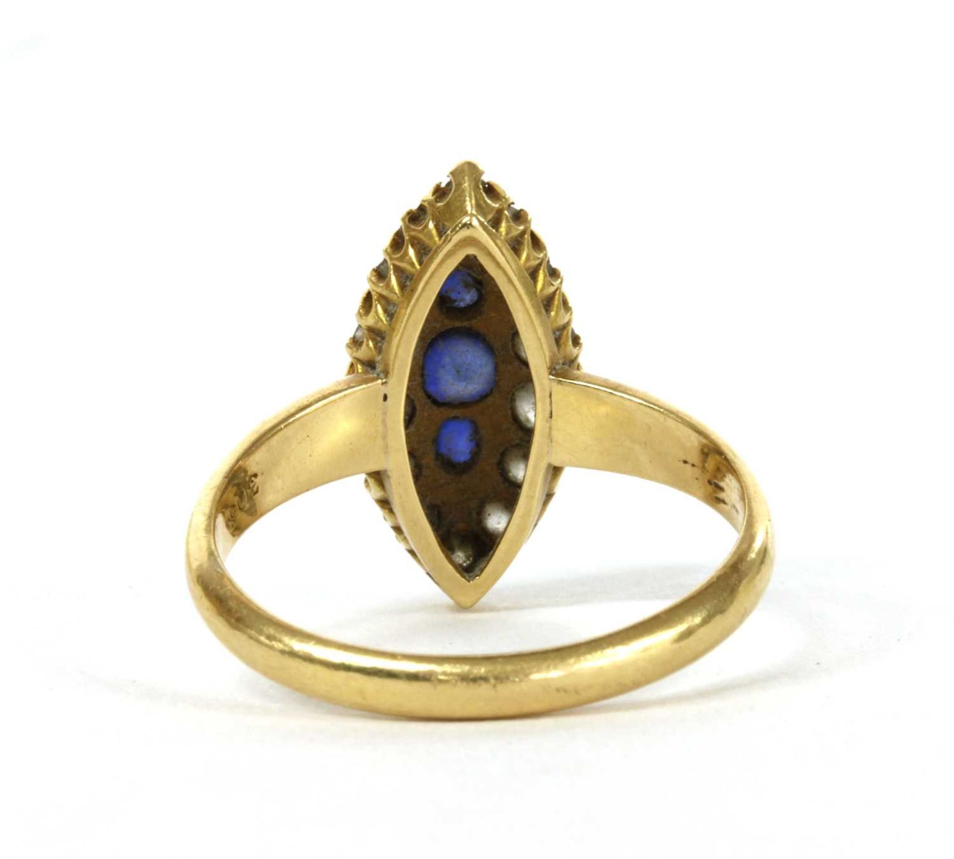 An Edwardian 18ct gold sapphire and diamond marquise cluster ring, - Image 3 of 3