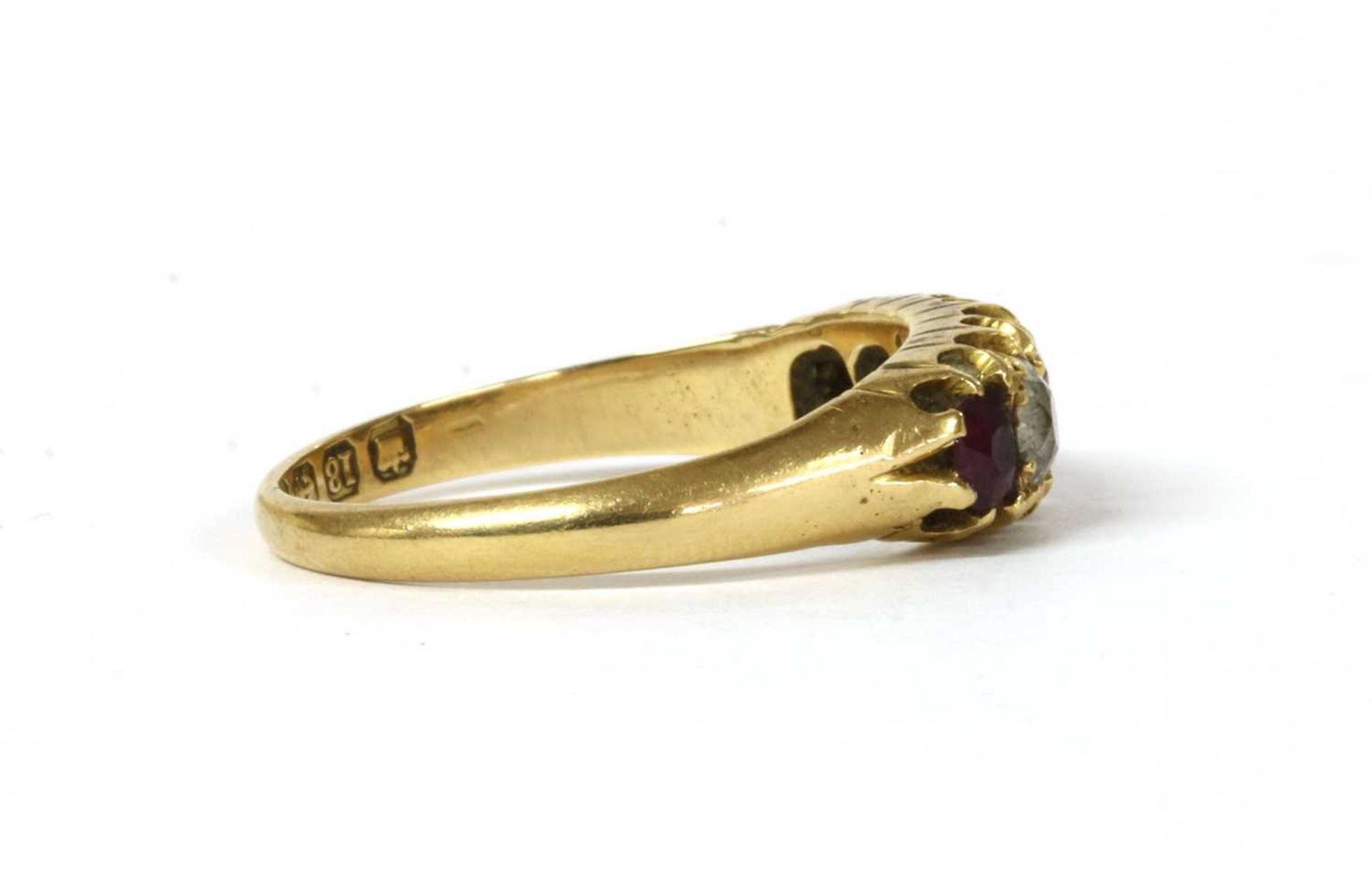 A Victorian 18ct gold ruby and diamond five stone ring, - Image 2 of 3