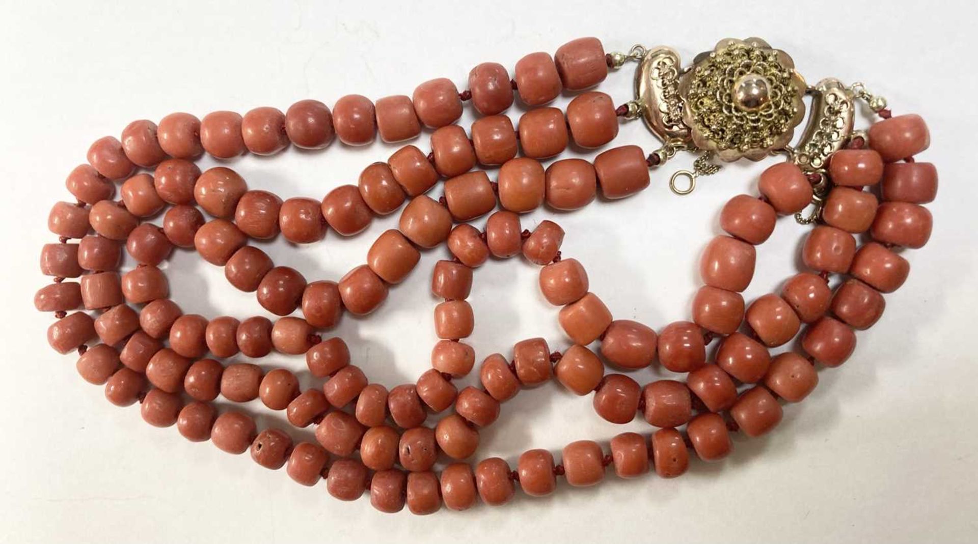 A Dutch three row coral bead necklace, - Image 2 of 5