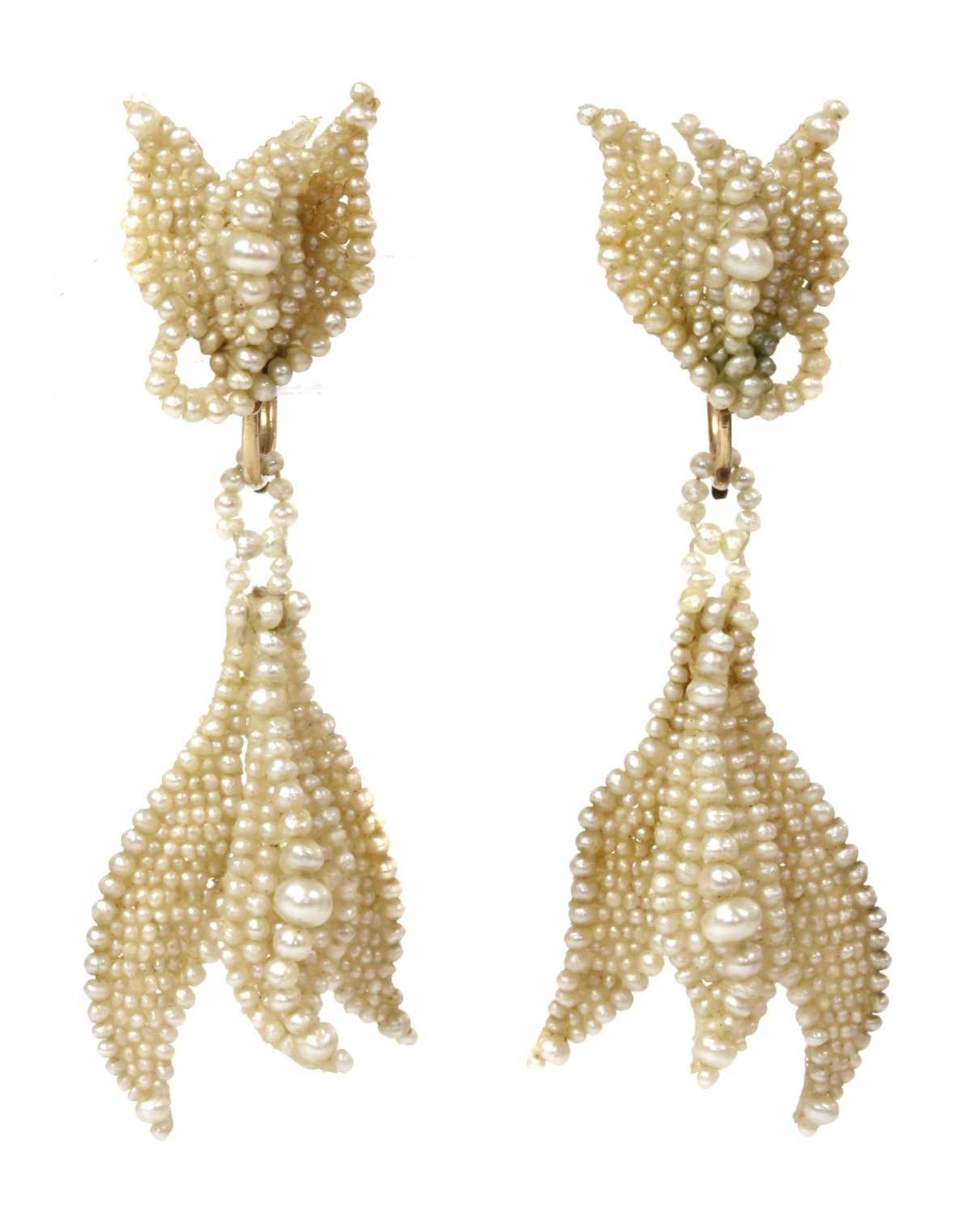 A pair of early 19th century seed pearl drop earrings,