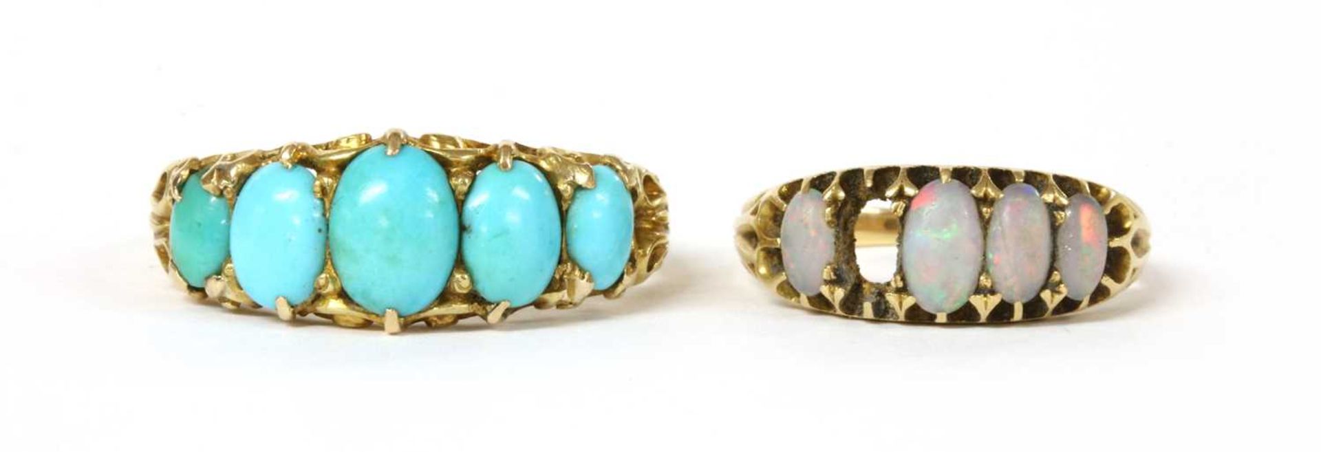 A Victorian gold five stone turquoise ring,