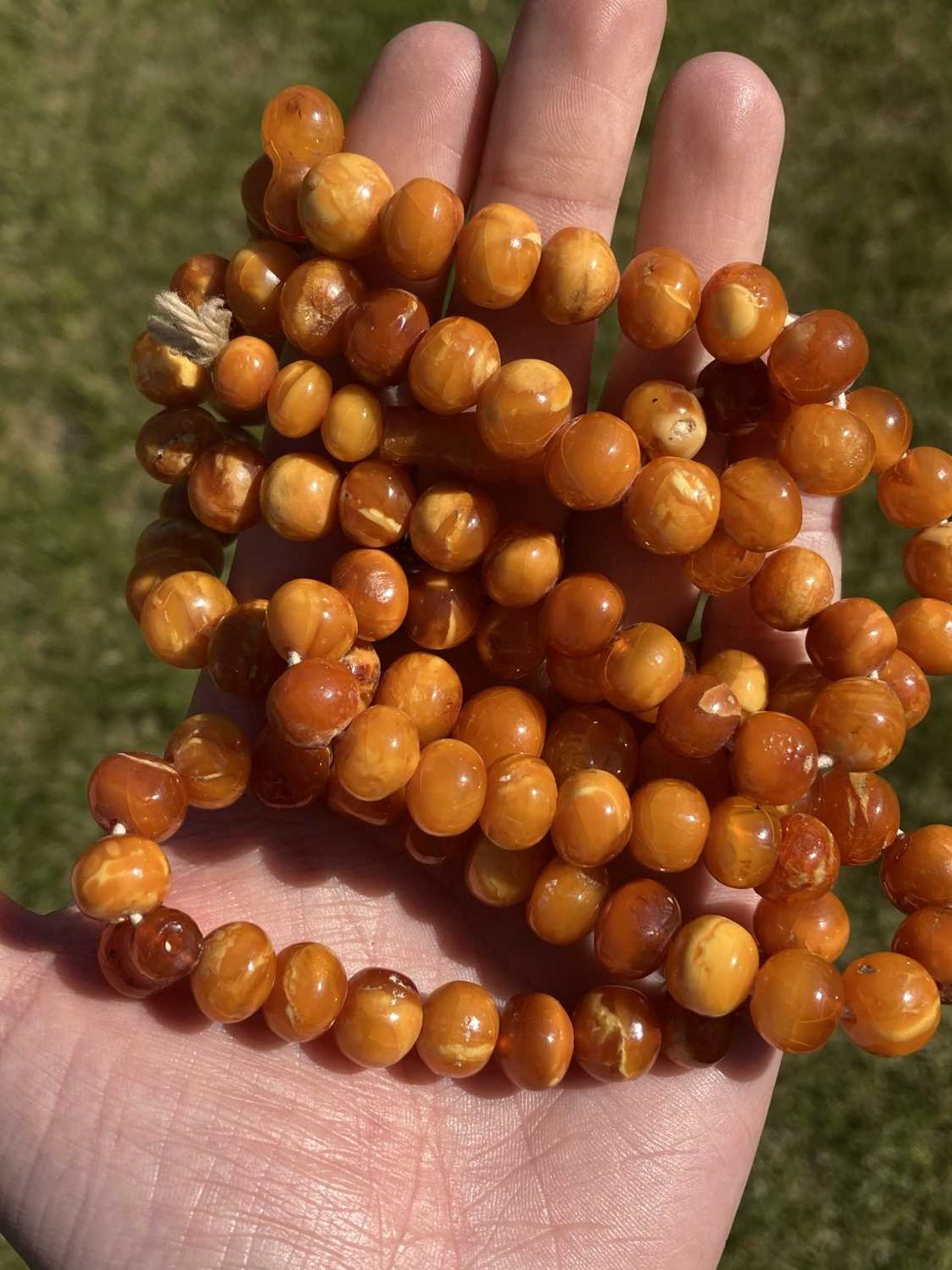 A single row slightly graduated butterscotch amber prayer bead necklace, - Image 13 of 15