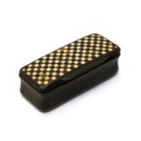 An antique tortoiseshell ivory and brass checkerboard snuff box,