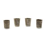 A set of four antique Chinese silver vodka beakers,