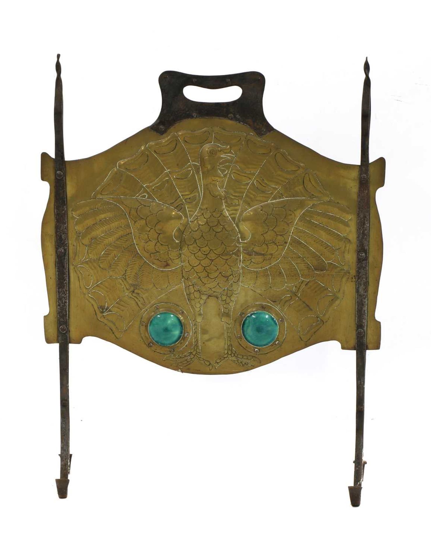 An Arts and Crafts copper and steel-mounted fire screen,