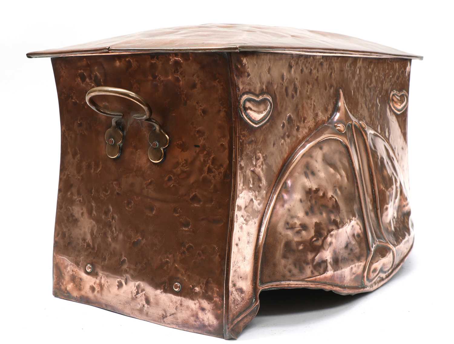 An Arts and Crafts embossed copper coal scuttle, - Image 2 of 6
