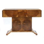 An Art Deco burr walnut console table,