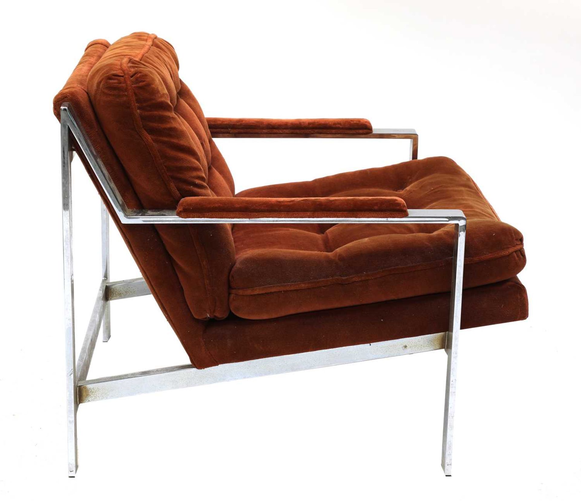 A chrome and ginger upholstered armchair, - Image 2 of 2