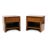A pair of contemporary walnut veneered bedside tables,