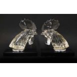 A pair of Lalique 'Tete de Coq' car mascots,