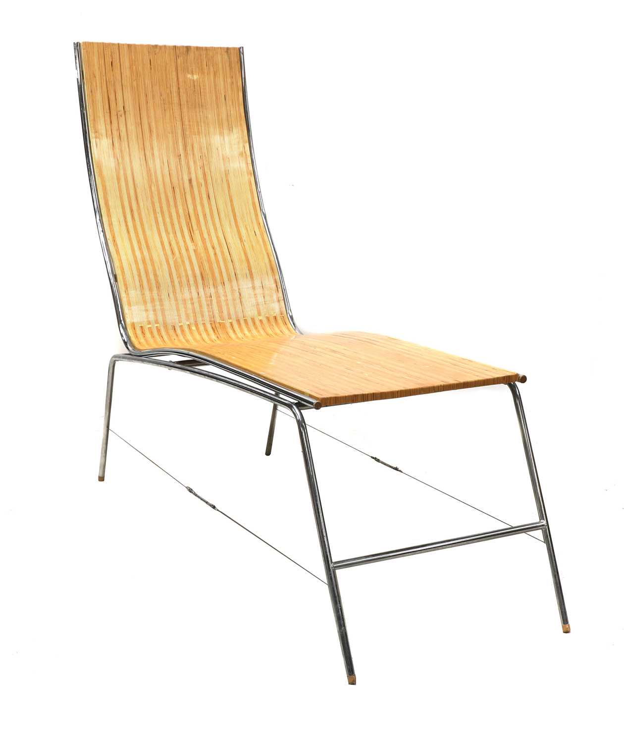 A laminated wood chaise lounge,
