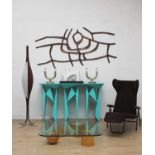 A large abstract metal wall sculpture,