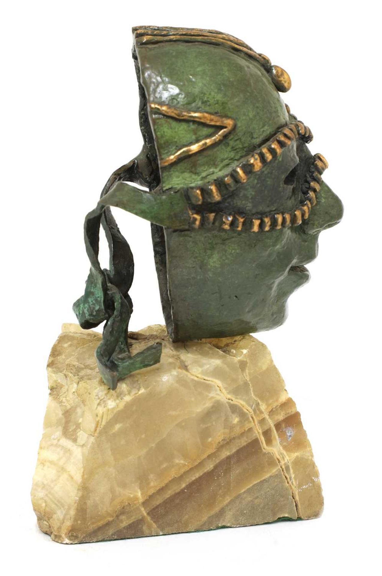 A contemporary bronze of a masked head, - Image 2 of 4