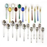 A set of six silver-gilt and enamel coffee spoons,