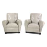 A pair of Art Deco-style grey leather armchairs,