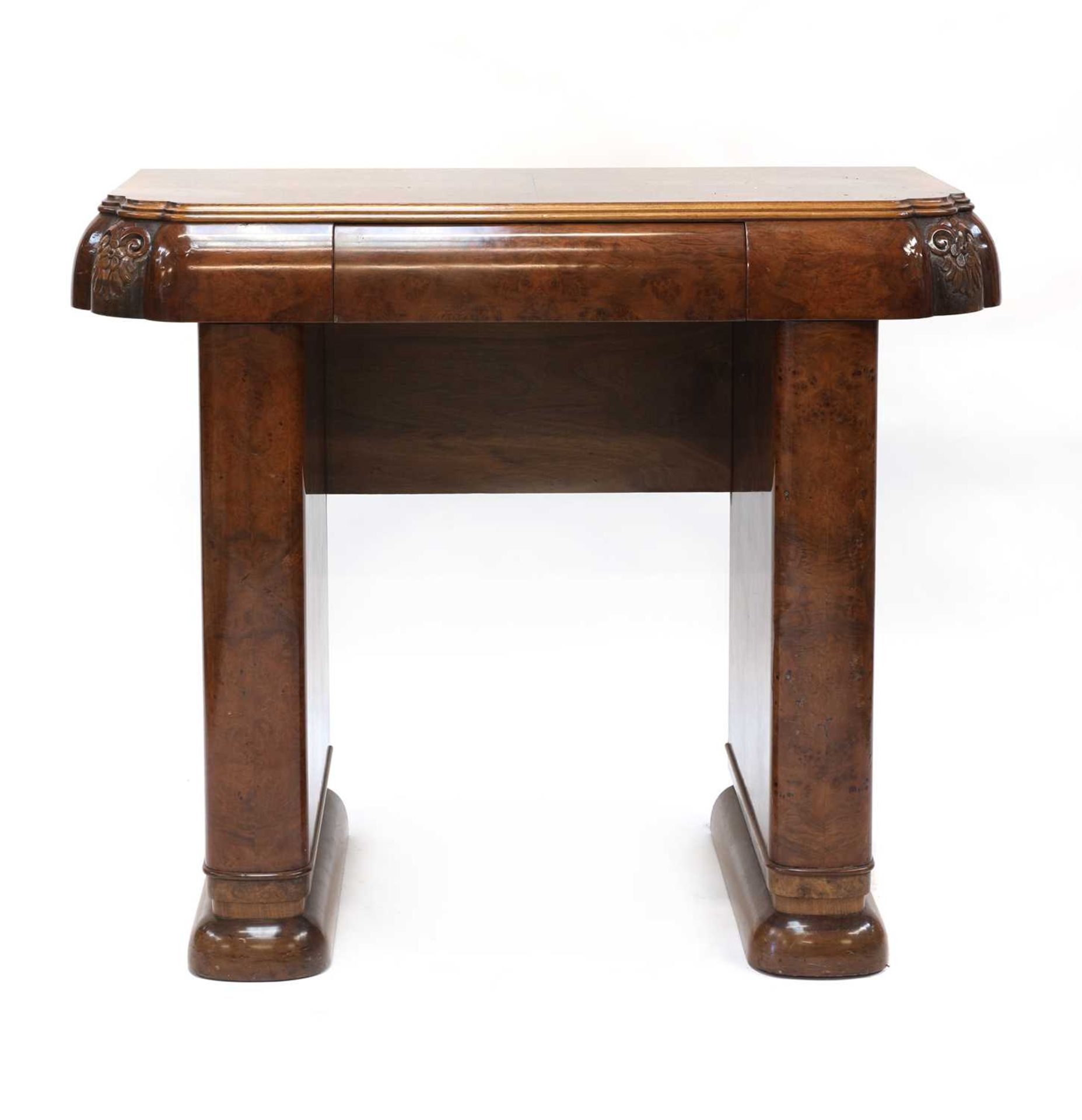 An Art Deco walnut console table,