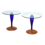 A pair of contemporary glass side tables,