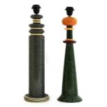 Two wood and painted table lamps,