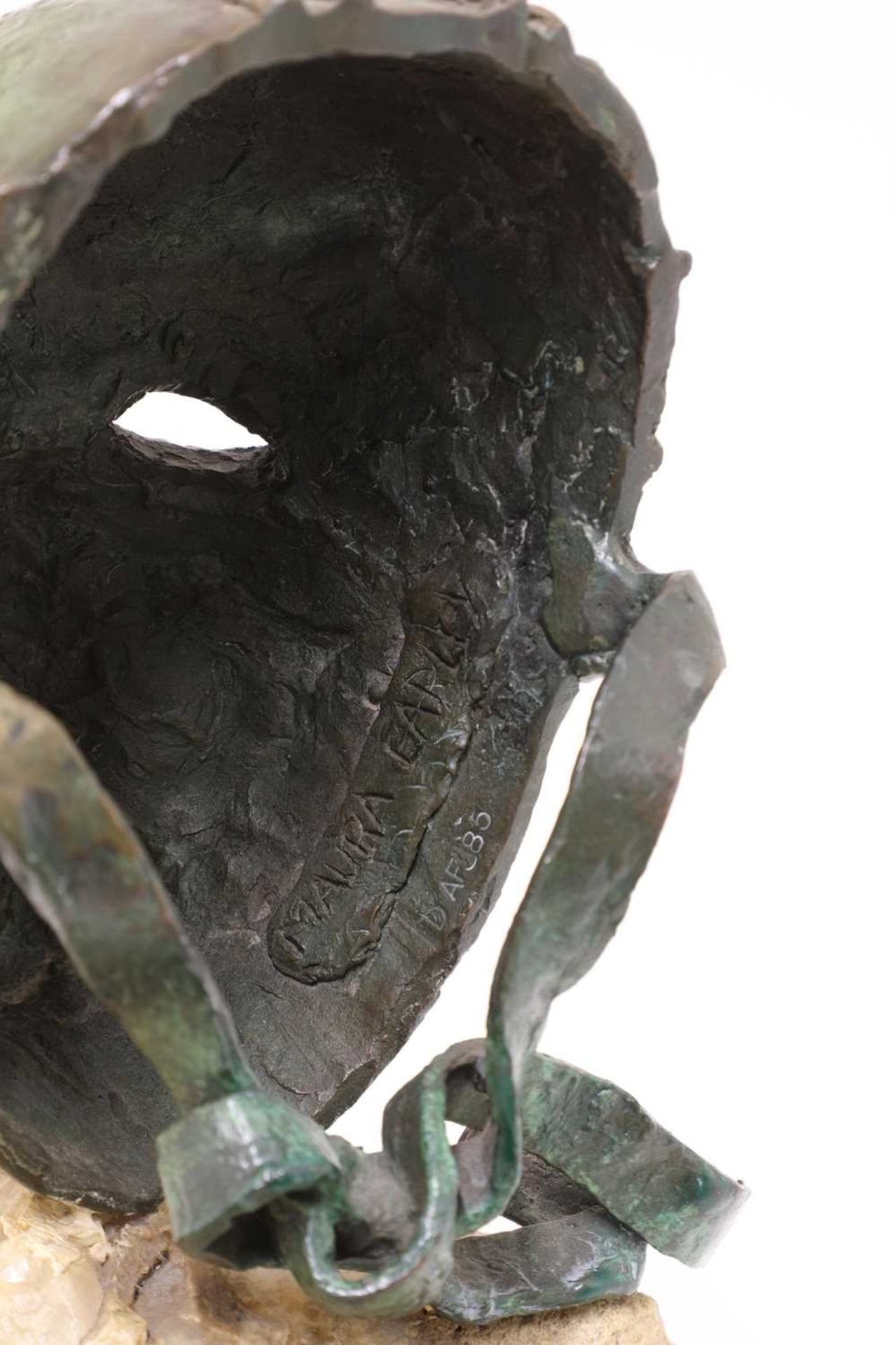 A contemporary bronze of a masked head, - Image 4 of 4