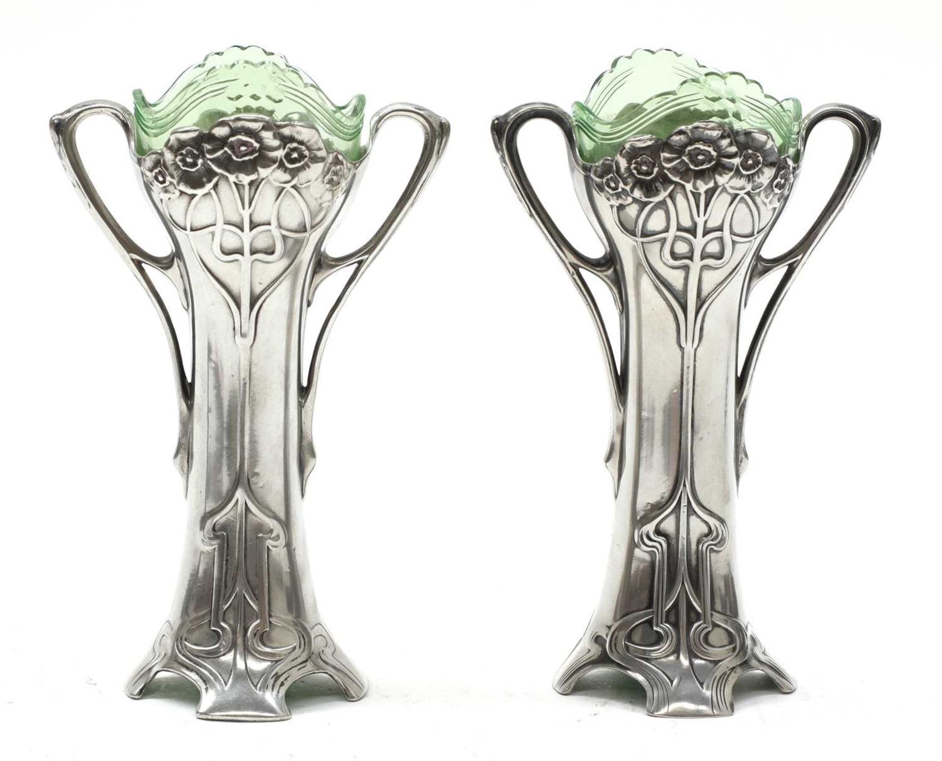 A pair of WMF silver-plated vases,