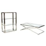 A contemporary chrome coffee table,