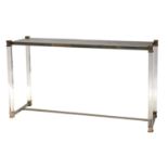 A French chromed steel and lucite console,