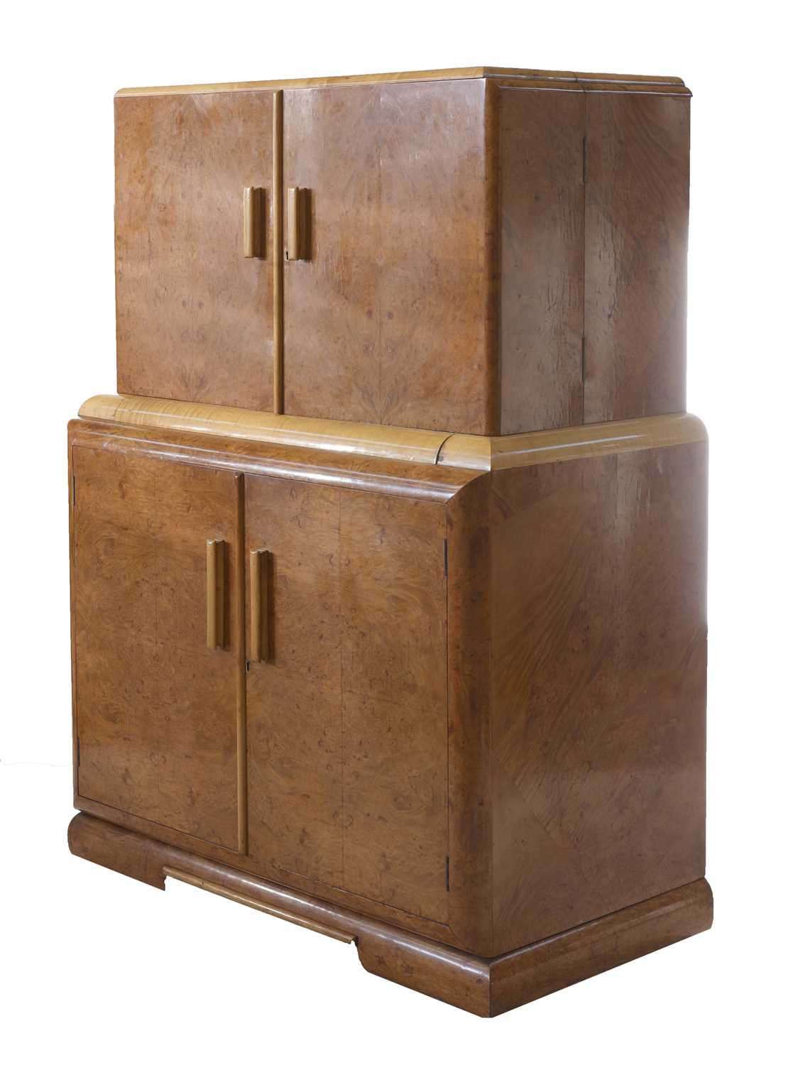 An Art Deco burr walnut and maple cocktail cabinet, - Image 2 of 9