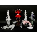 Six Murano millefiori glass clown figures,