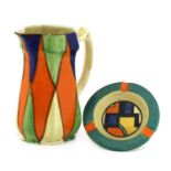 A Clarice Cliff geometric water jug,