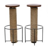 A pair of French rope wound bar stools,