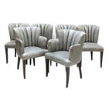 A set of six Art Deco 'Cloud'-style grey leather dining chairs,