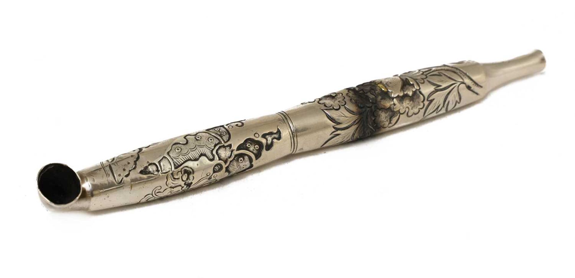A Japanese white metal kiseru tobacco pipe,