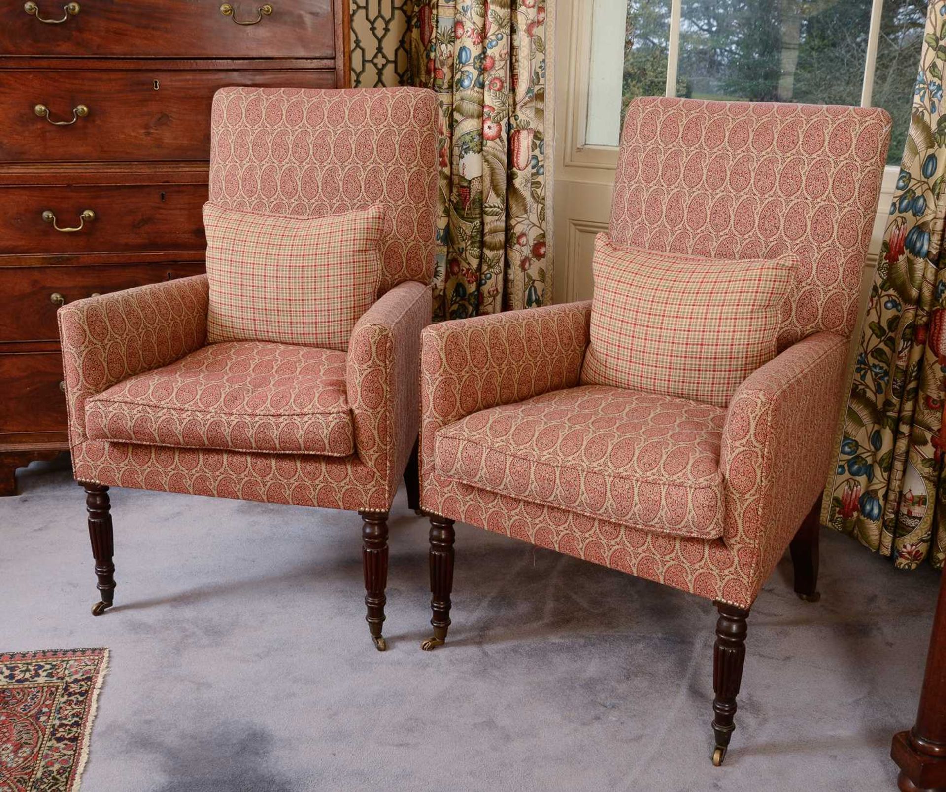 A pair of William IV-style mahogany armchairs,