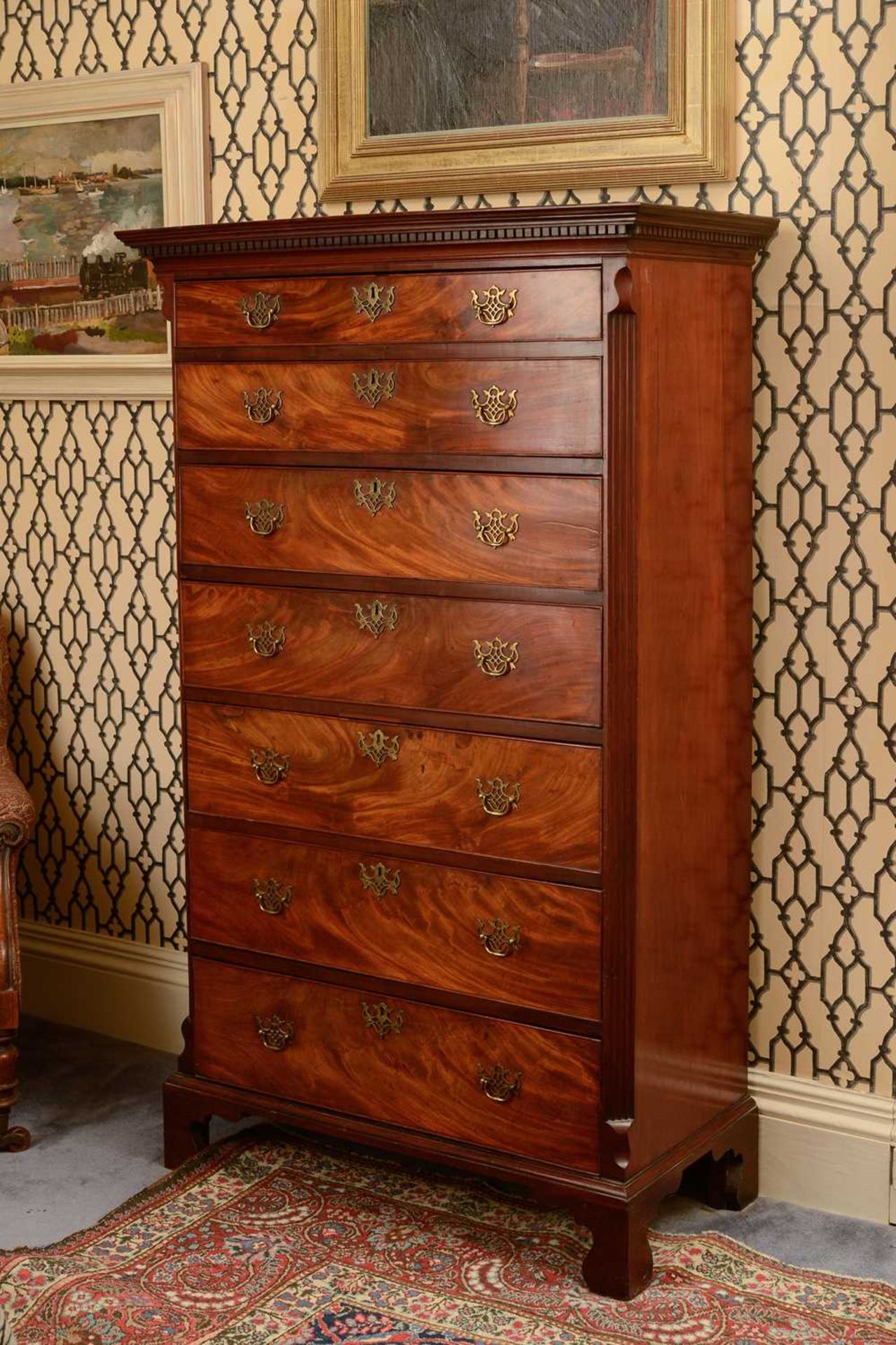A mahogany chest of drawers,
