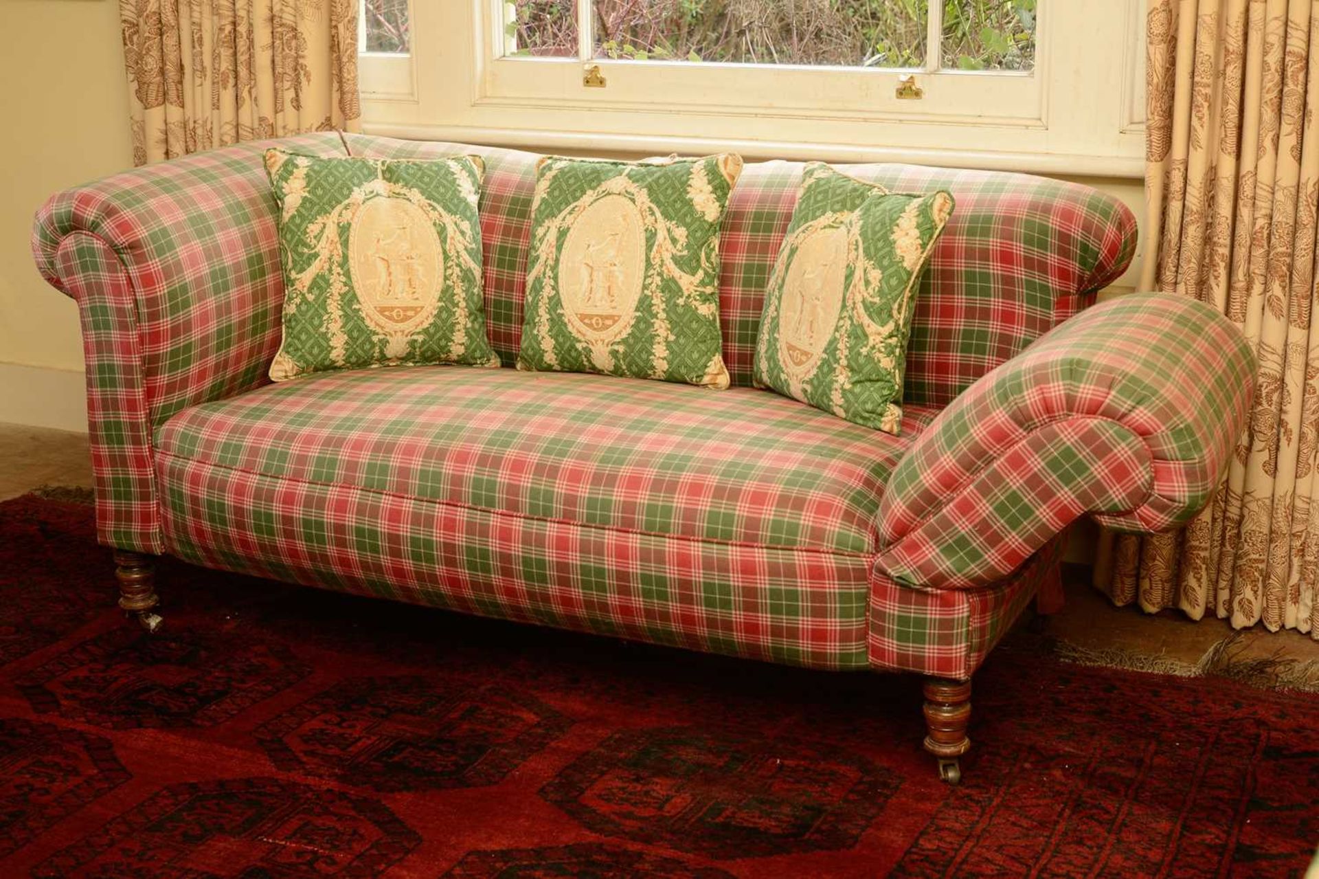 A drop-arm chesterfield settee, - Image 3 of 8