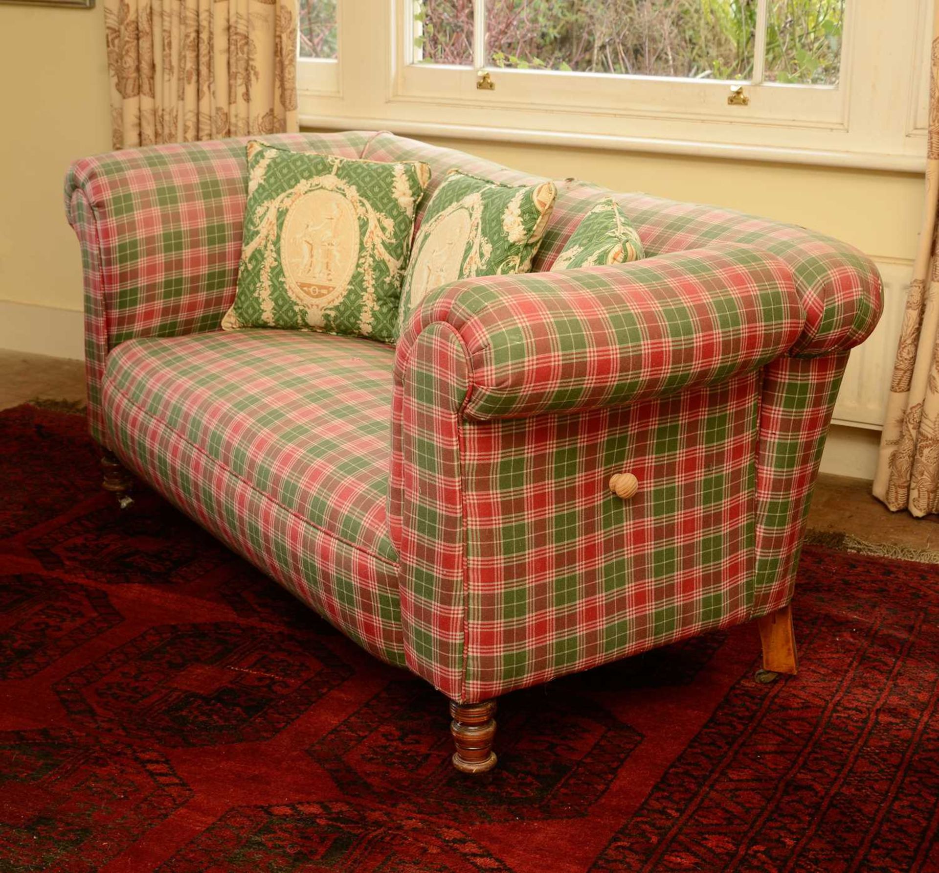 A drop-arm chesterfield settee, - Image 2 of 8
