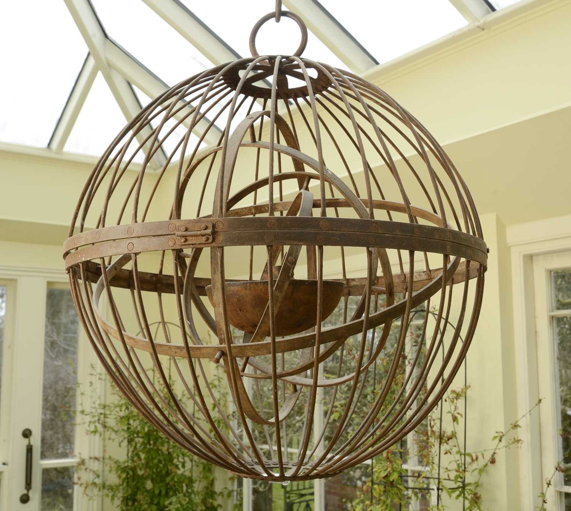 A large wrought iron gimballed light fitting, - Image 2 of 3