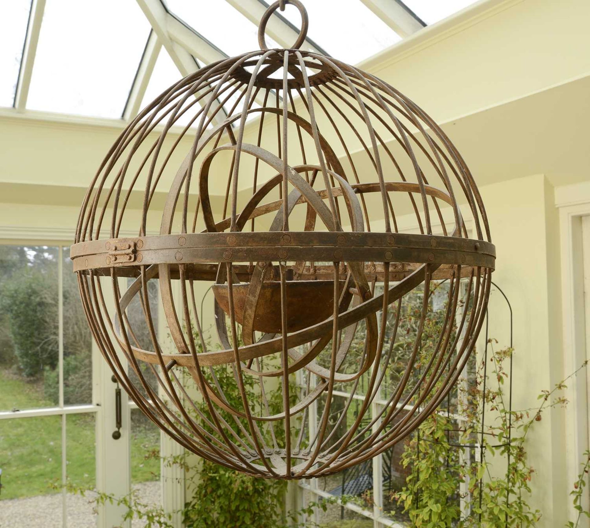 A large wrought iron gimballed light fitting, - Image 3 of 3