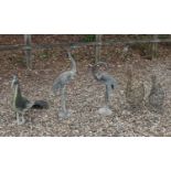 Various ornamental painted metal garden birds,