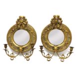 A pair of brass girandole mirrors,