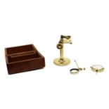 A mahogany cased lacquered brass microscope,