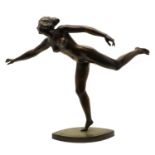 A bronze of a 1920's outstretched female nude,