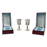 Two silver limited editions of the 'Hertford Elizabethan Chalice'
