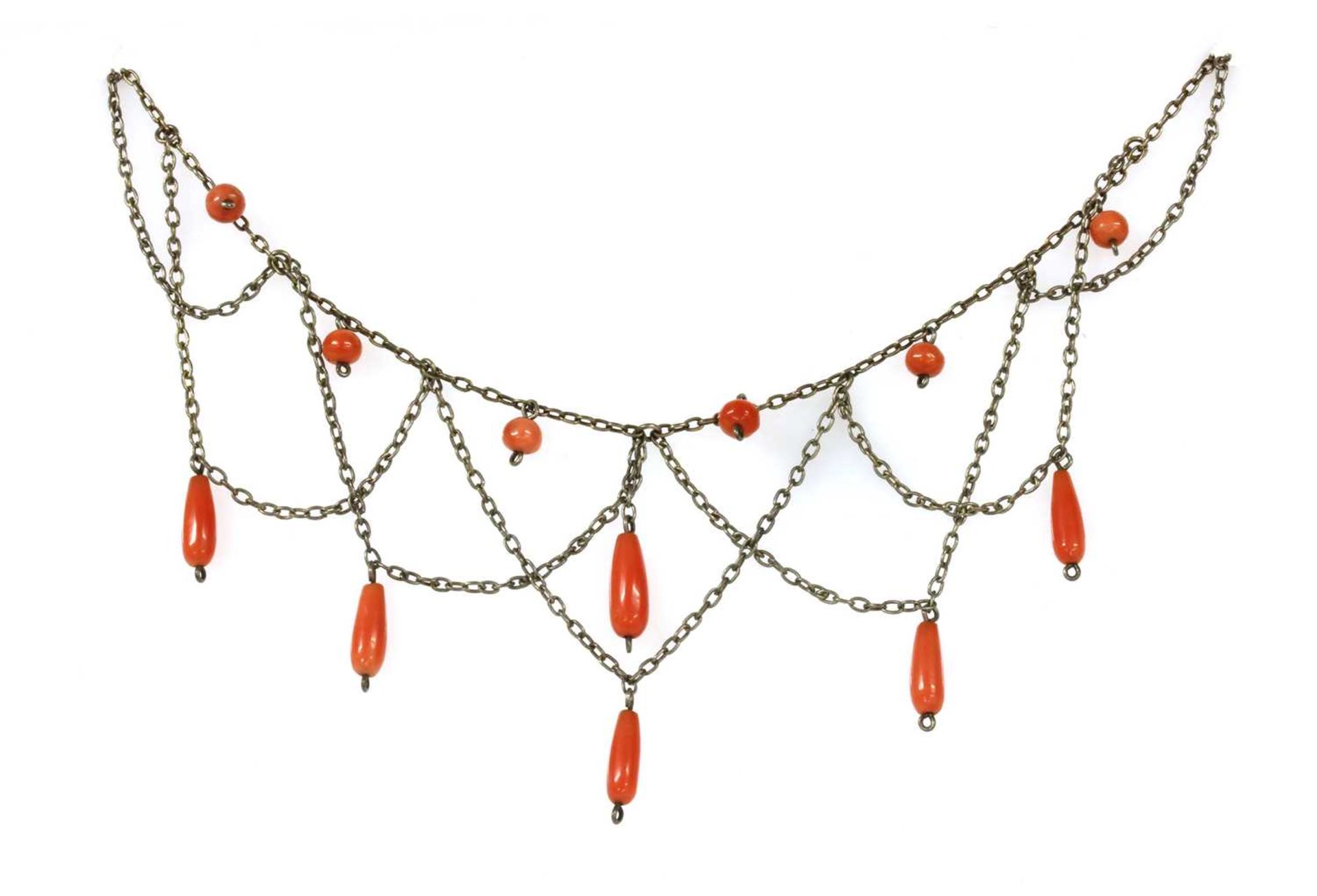 A silver coral swag necklace,