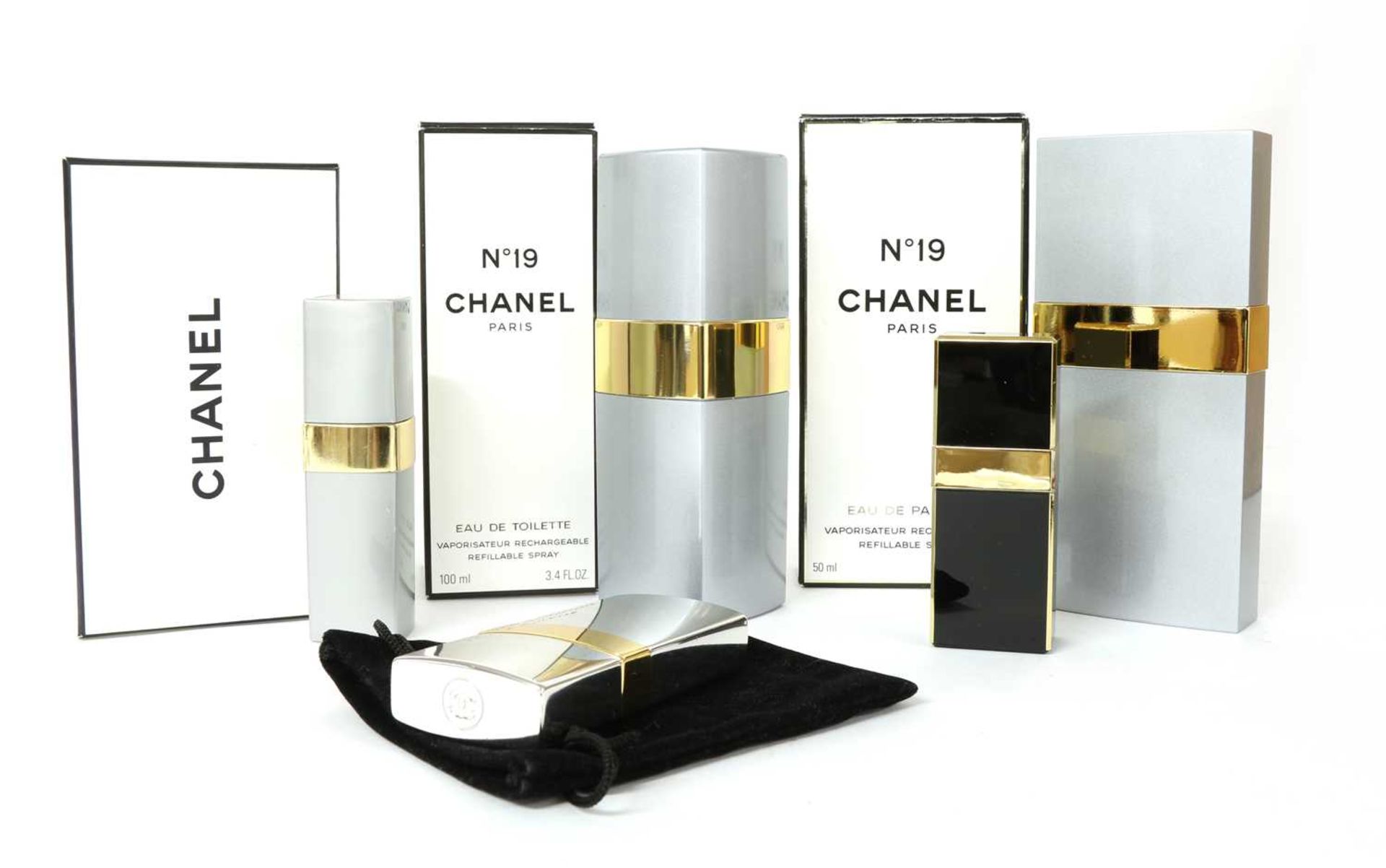 Five Chanel fragrance cases