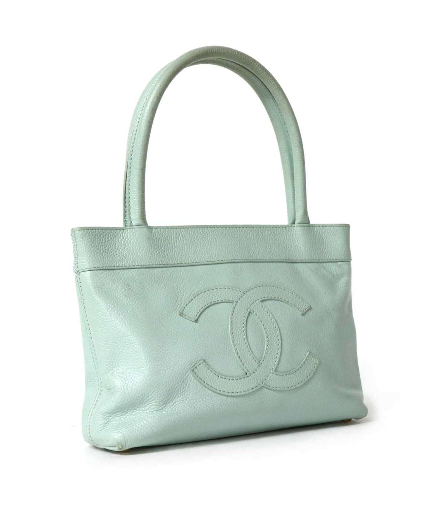A Chanel baby blue leather small Monte Carlo tote