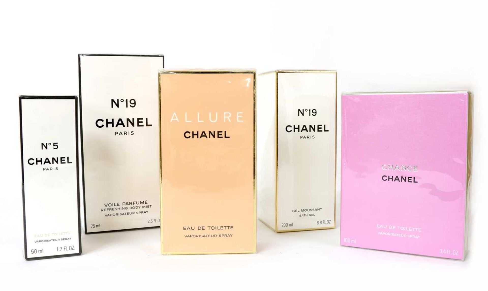 Four Chanel fragrances and a Chanel bath gel
